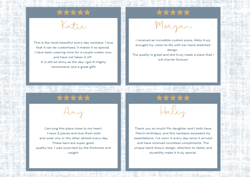 Four customer reviews on a textured fabric background