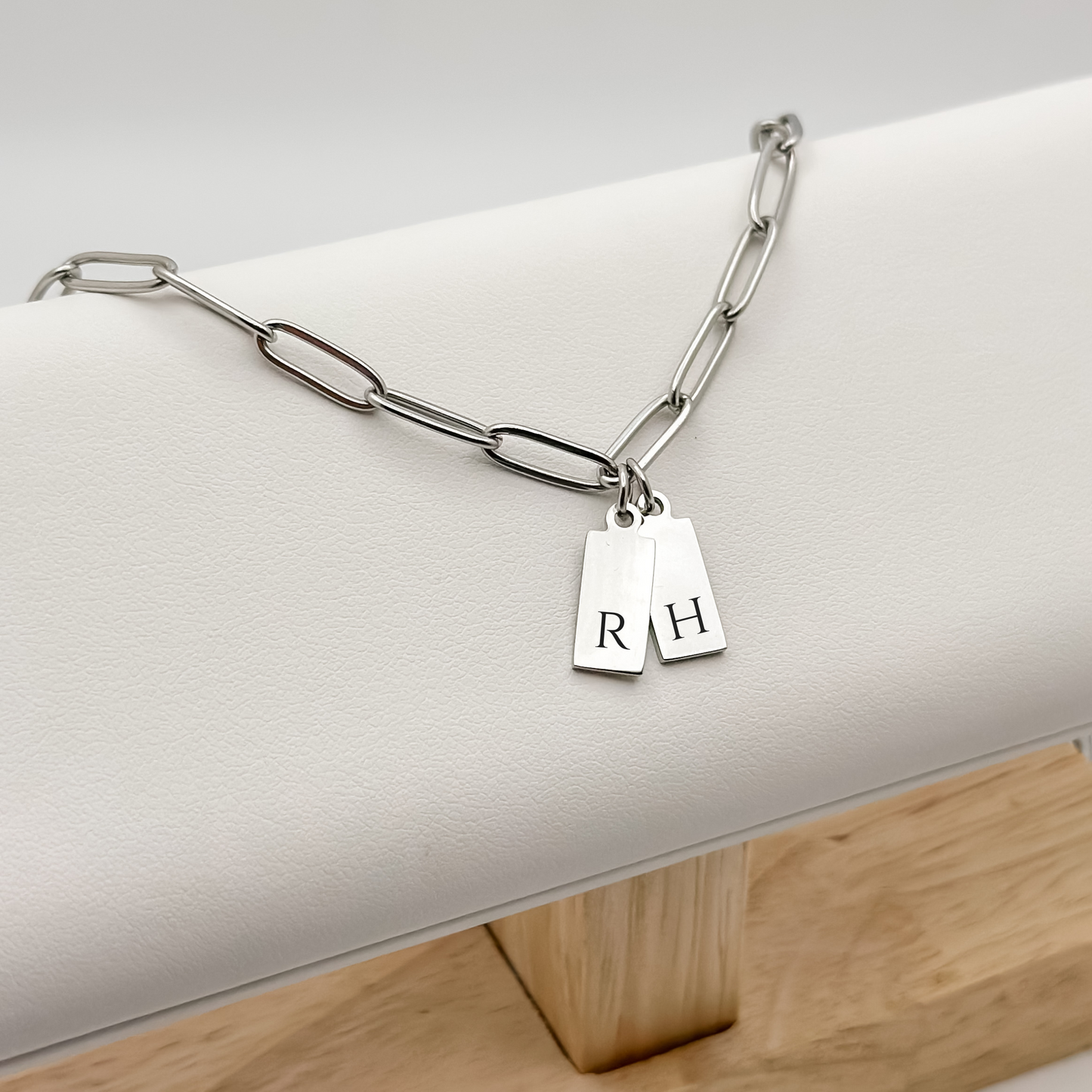 Silver Tiny Initial Tag Necklace