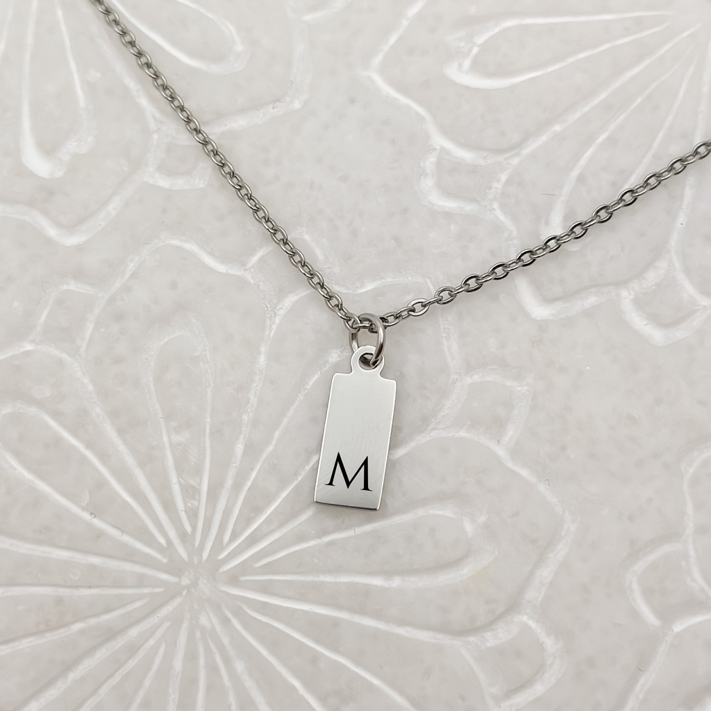 Silver Tiny Initial Tag Necklace