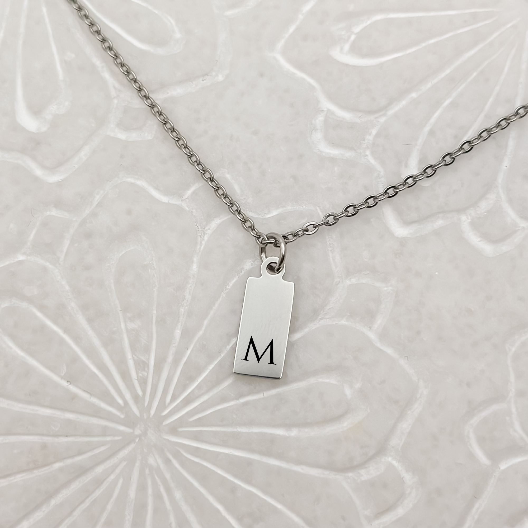 Silver Tiny Initial Tag Necklace