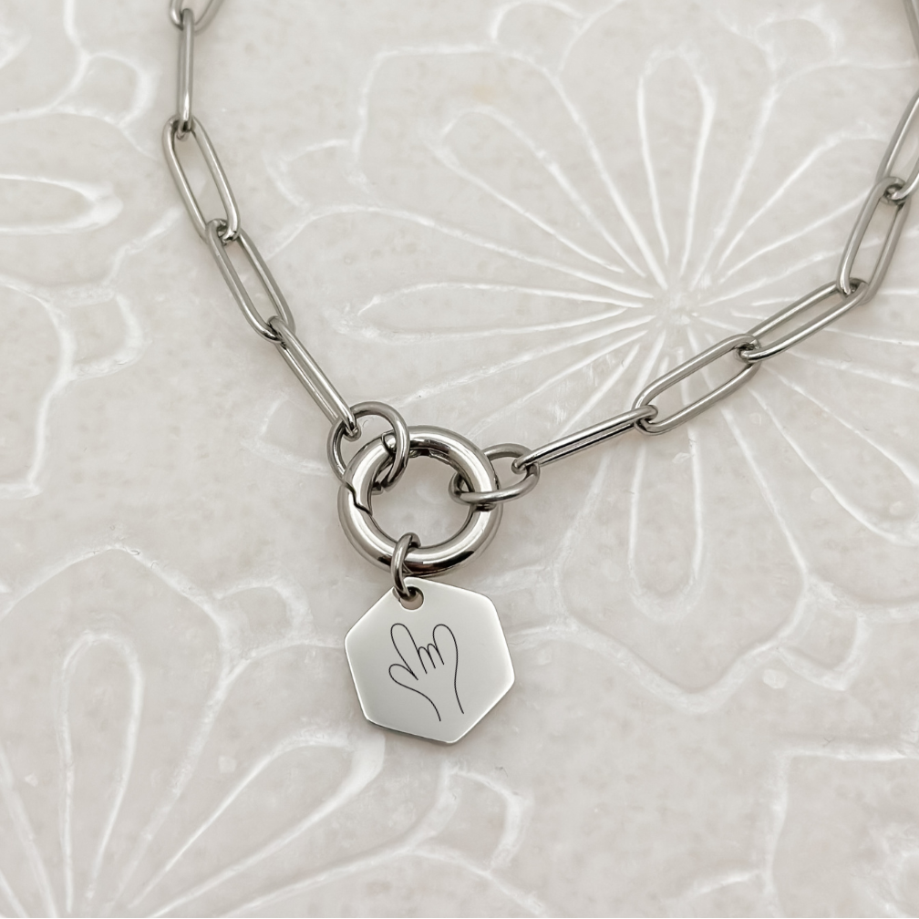 Hexagon Charm ASL 'I Love You' Necklace