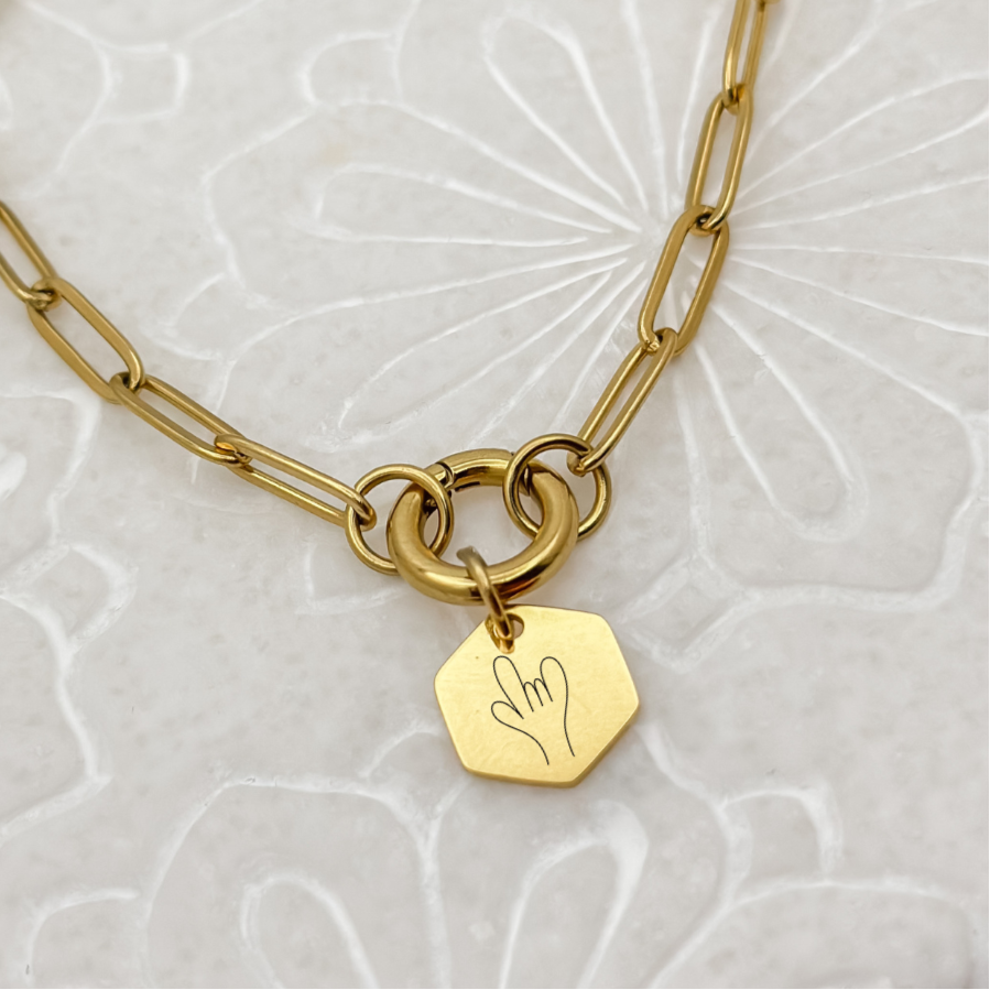 Hexagon Charm ASL 'I Love You' Necklace