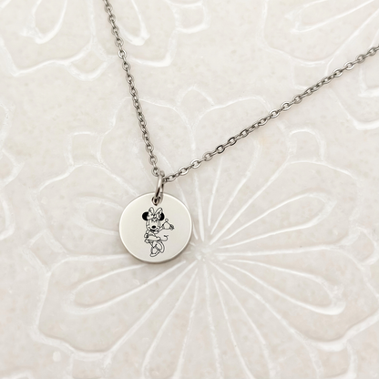 Whimsical Miss Mouse Circle Sketch Necklace