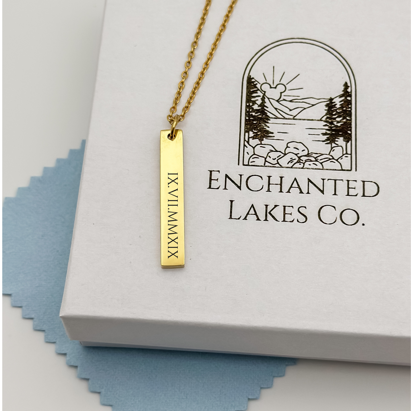 Vertical Bar Roman Numeral Date Necklace