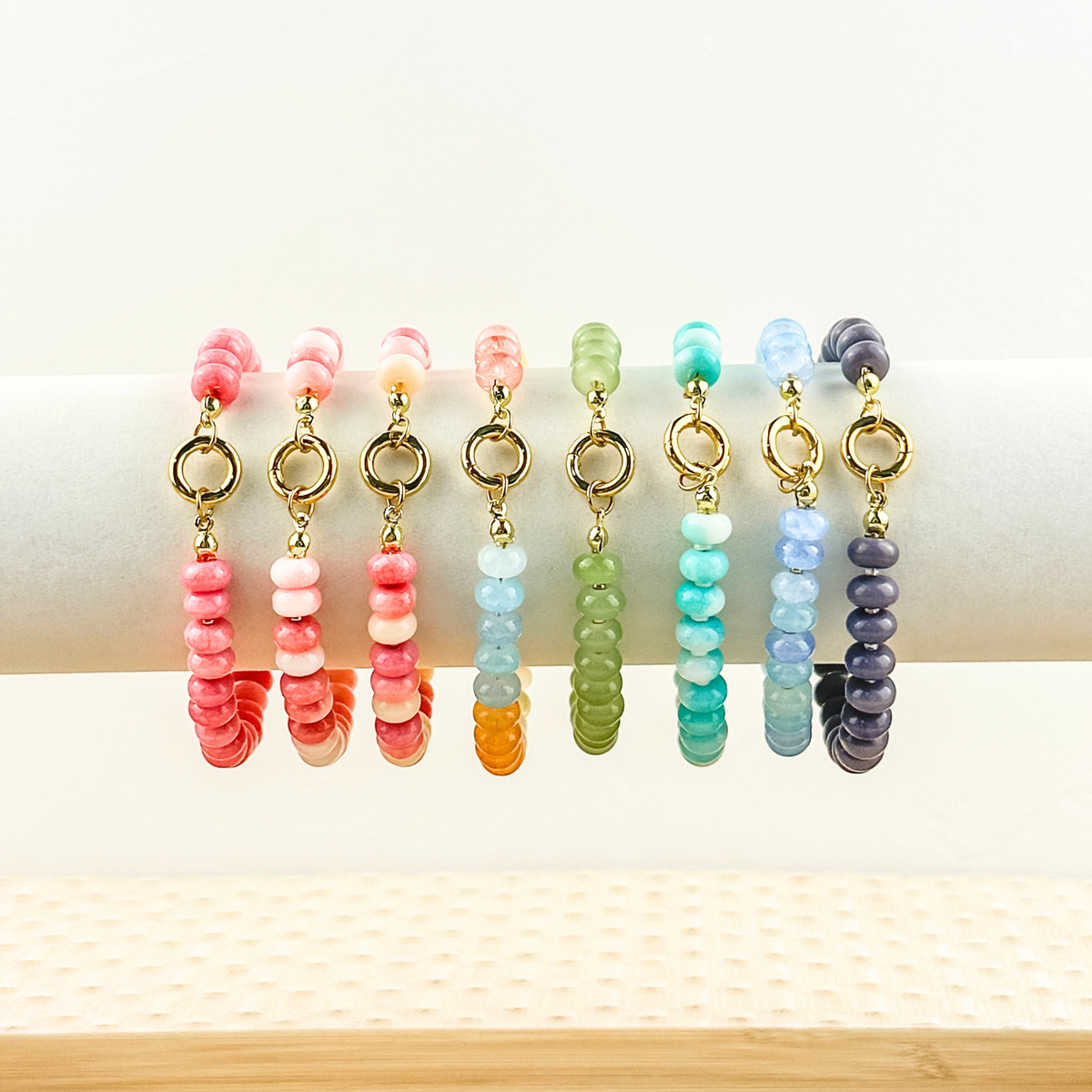 Agate Rondelle Beaded Bracelet with Charm Keeper