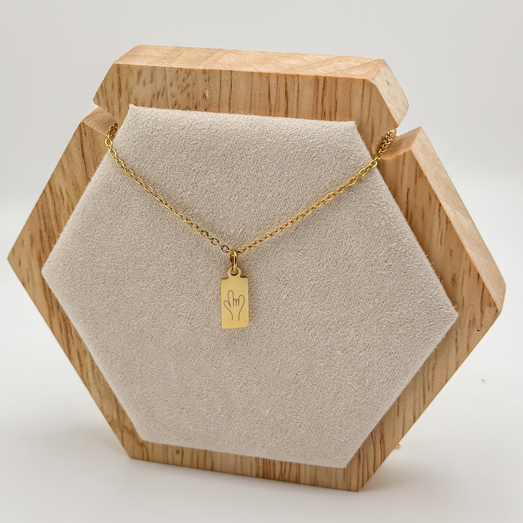 Tiny ASL 'I Love You' Tag Necklace