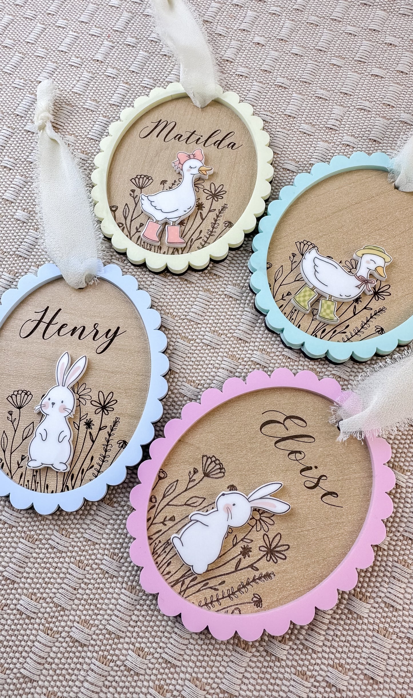 Personalized Easter Tag | Duck or Bunny | Layered Wood & Acrylic Basket Name Tag