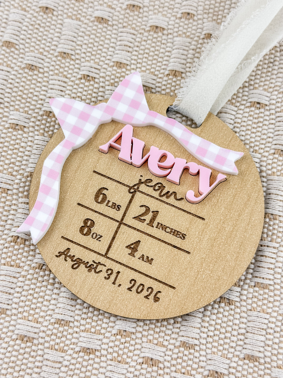 Personalized Birth Stats Bow Ornament