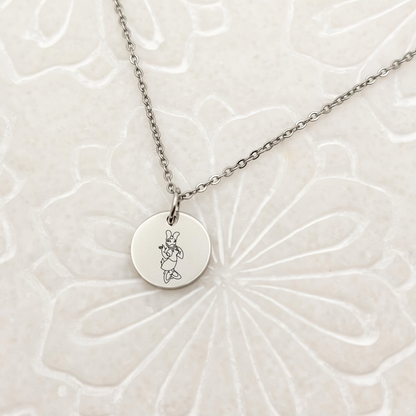 Whimsical Miss Duck Circle Sketch Necklace