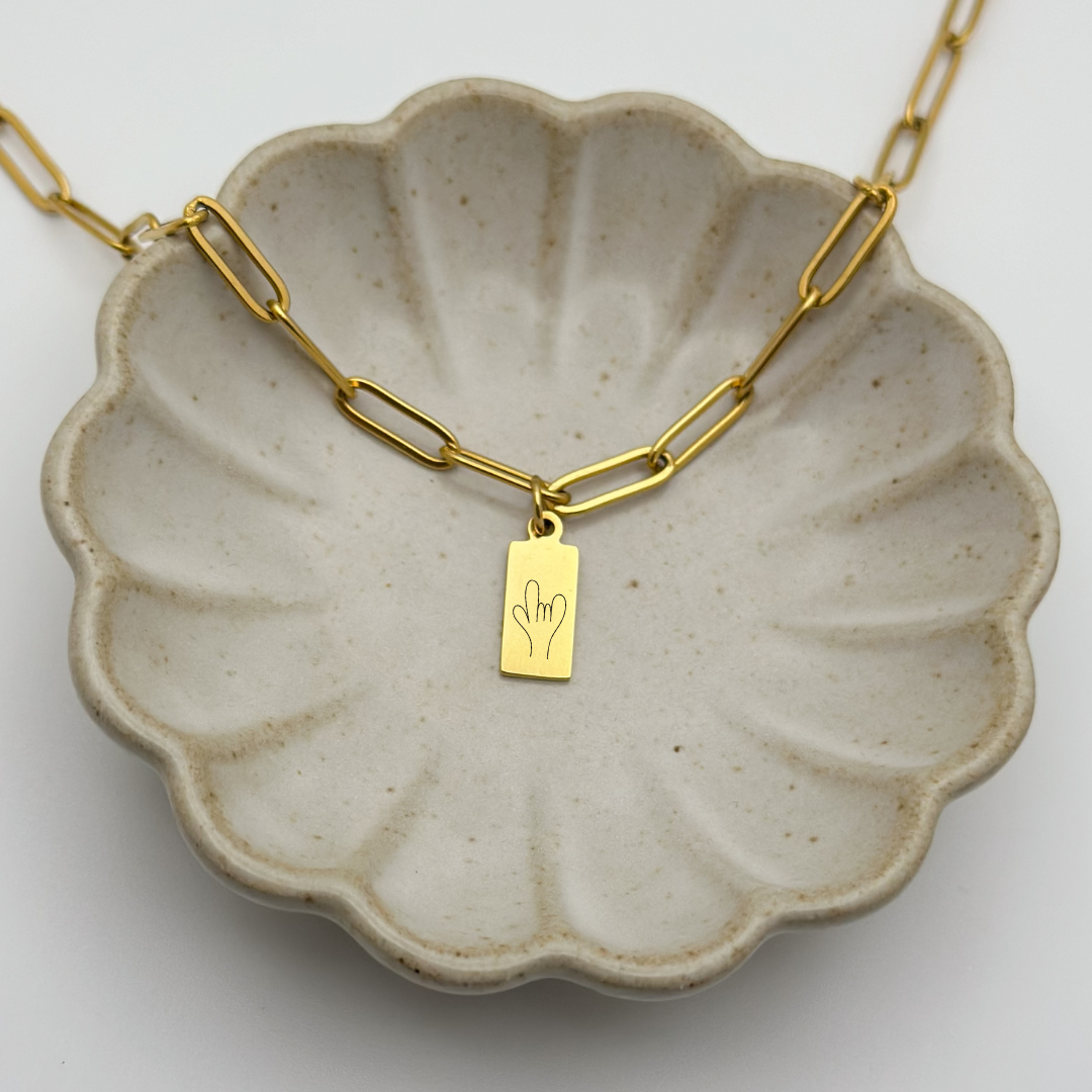 Tiny ASL 'I Love You' Tag Necklace