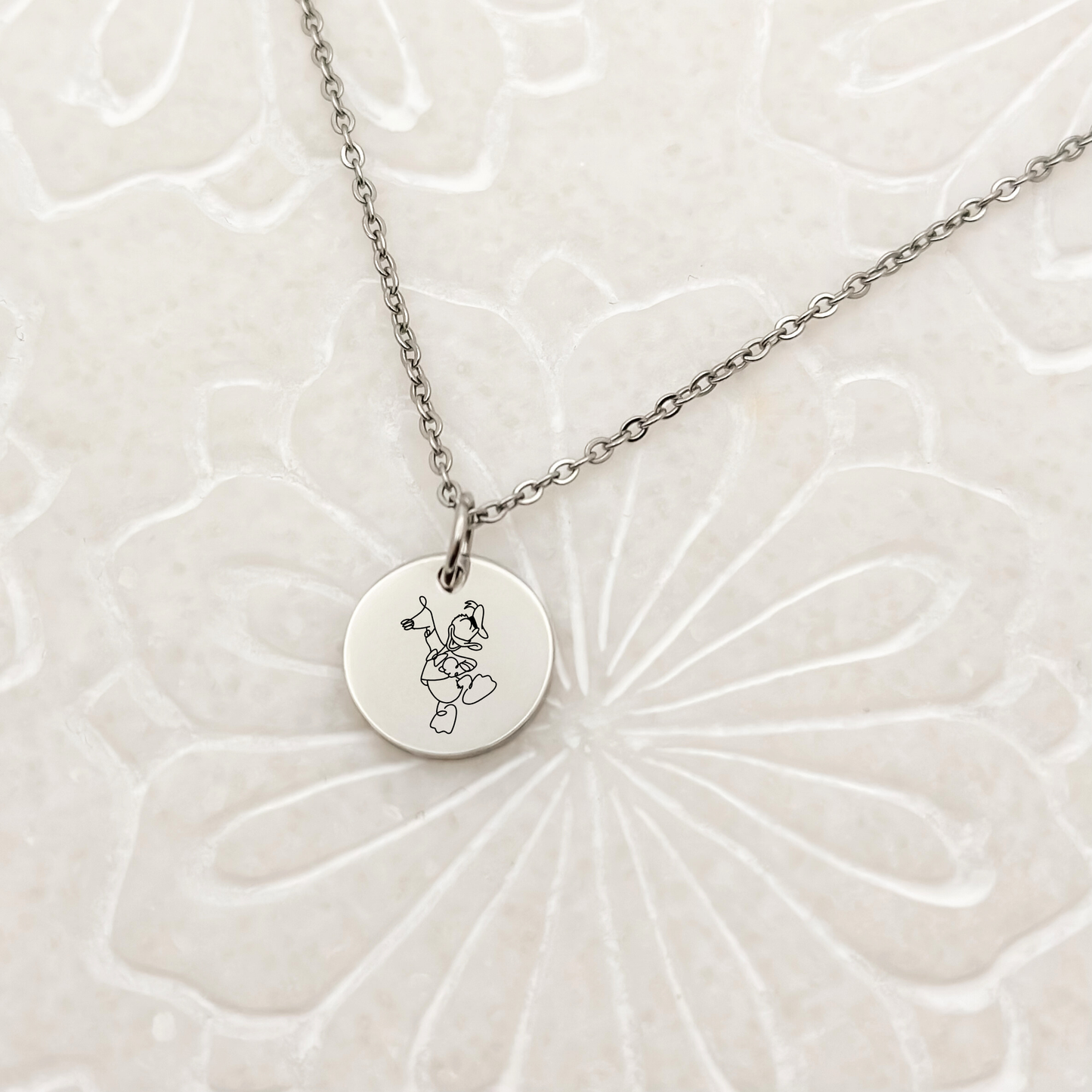 Whimsical Duck Sketch Circle Necklace