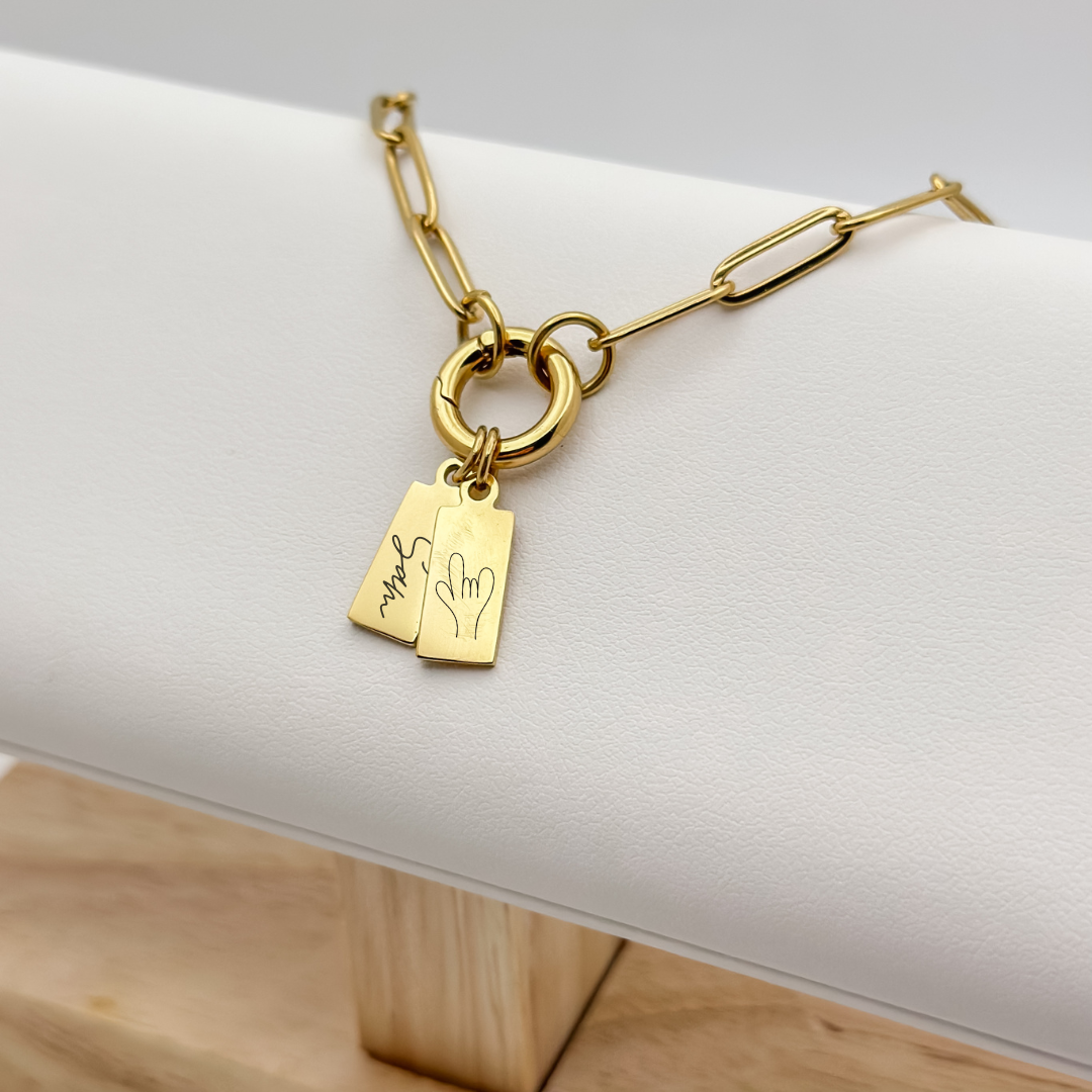 Tiny ASL 'I Love You' Tag Necklace