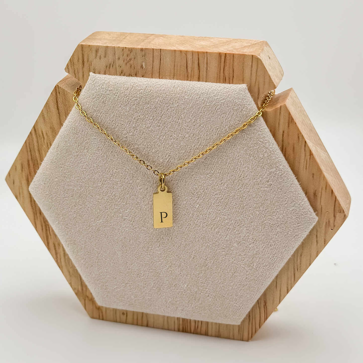 Gold Tiny Initial Tag Necklace