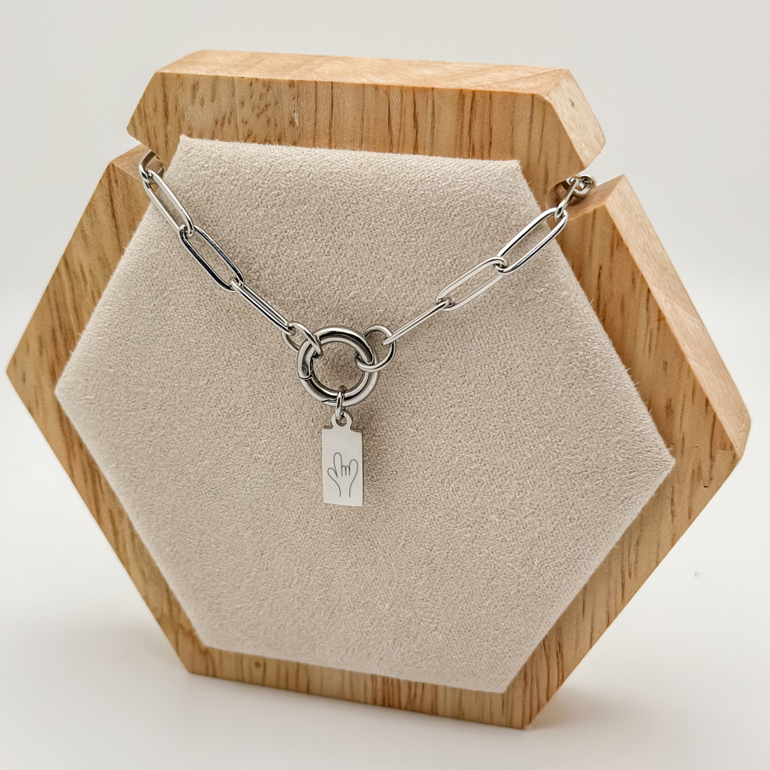 Tiny ASL 'I Love You' Tag Necklace