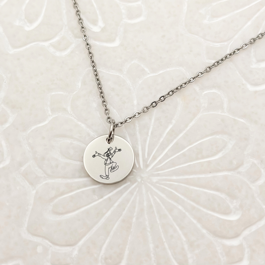 Whimsical Silly Dog Sketch Circle Necklace