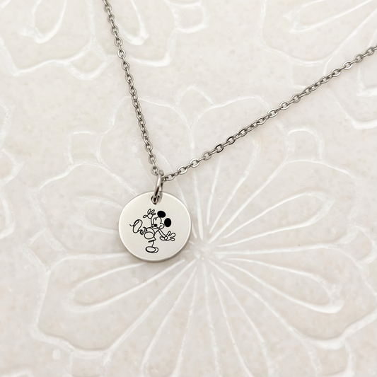 Whimsical Mouse Sketch Circle Necklace