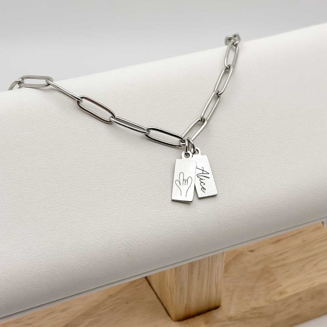 Tiny ASL 'I Love You' Tag Necklace