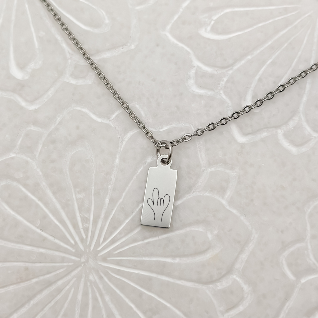 Tiny ASL 'I Love You' Tag Necklace