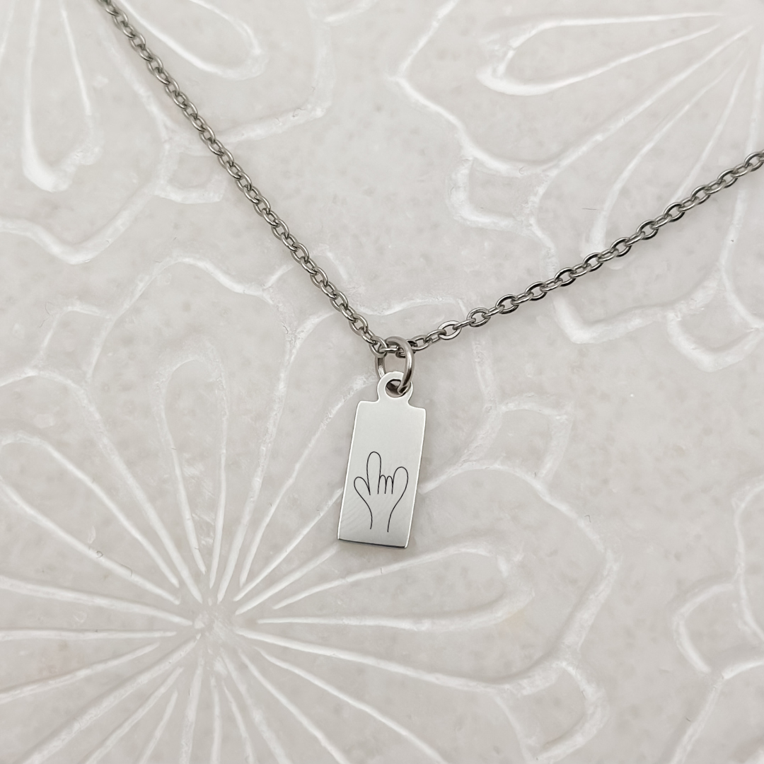 Tiny ASL 'I Love You' Tag Necklace