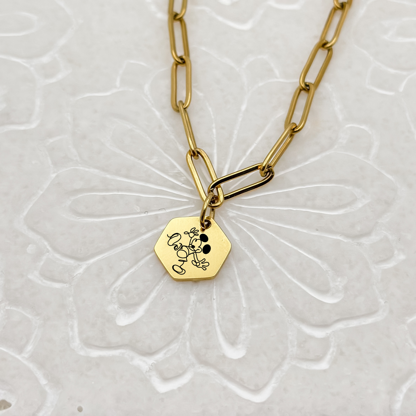 Whimsical Mouse Sketch Hexagon Necklace