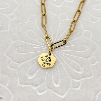 Whimsical Mouse Sketch Hexagon Necklace