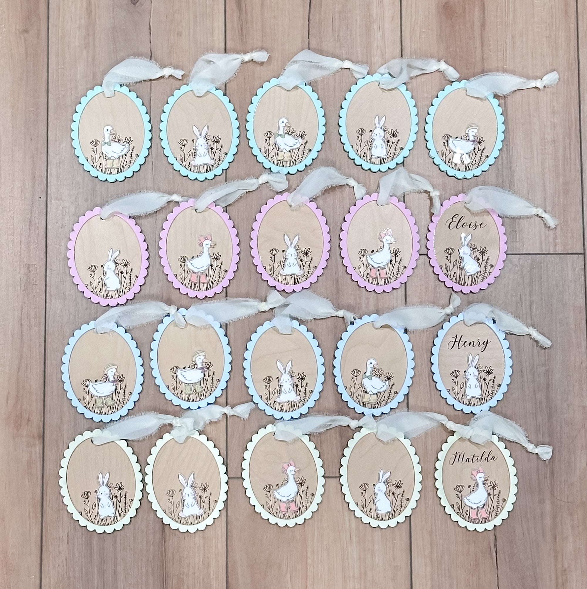 Personalized Easter Tag | Duck or Bunny | Layered Wood & Acrylic Basket Name Tag