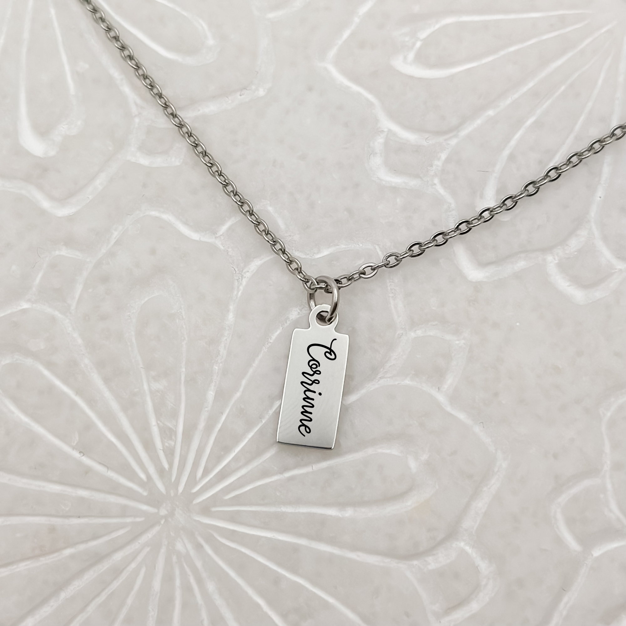 Silver Tiny Tag Name Necklace