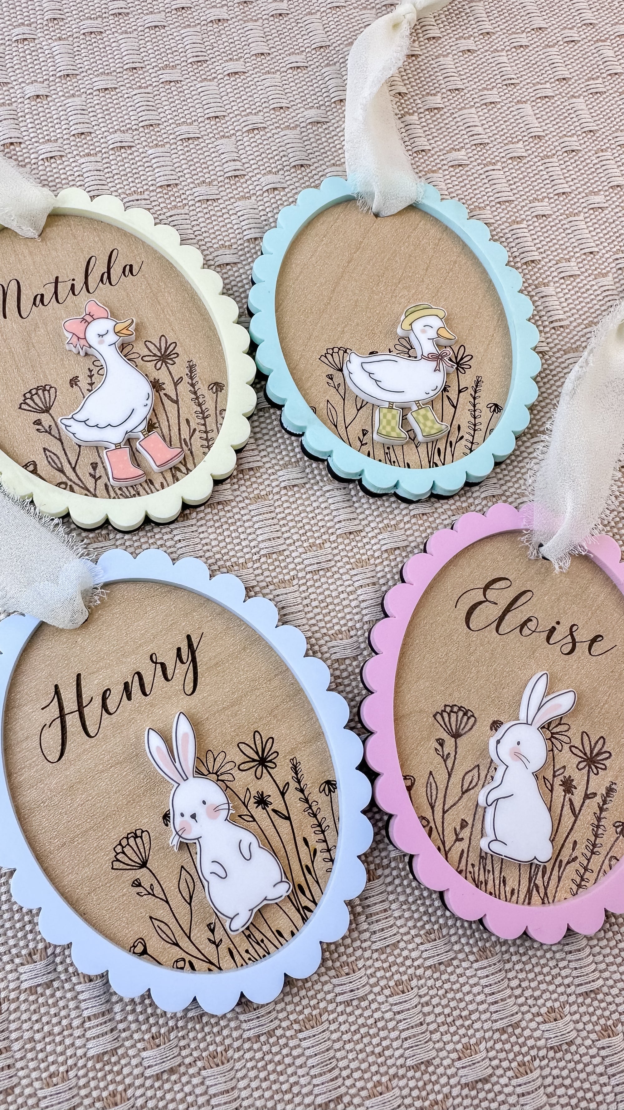 Personalized Easter Tag | Duck or Bunny | Layered Wood & Acrylic Basket Name Tag