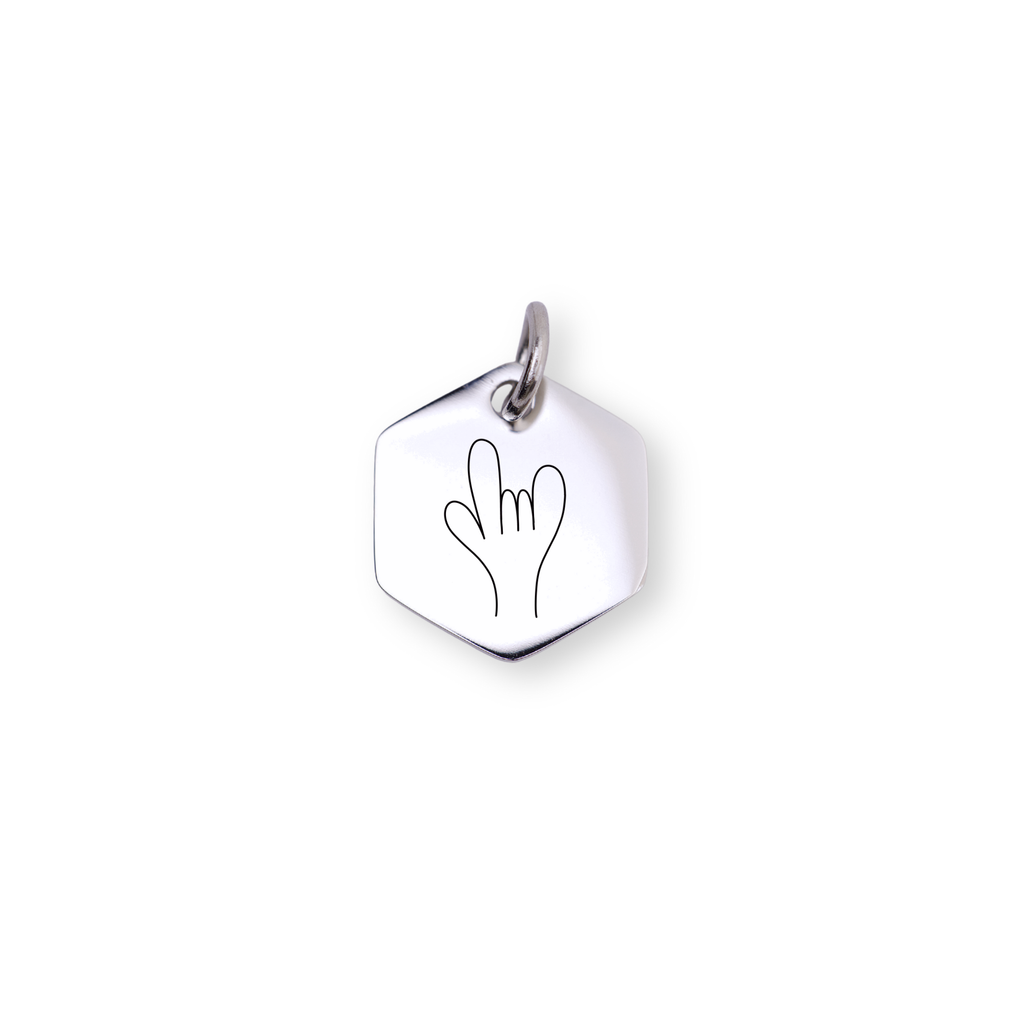 ASL "I Love You" Engraved Hexagon Charm