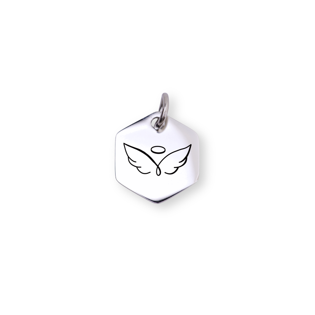 Angel Wings Engraved Hexagon Charm