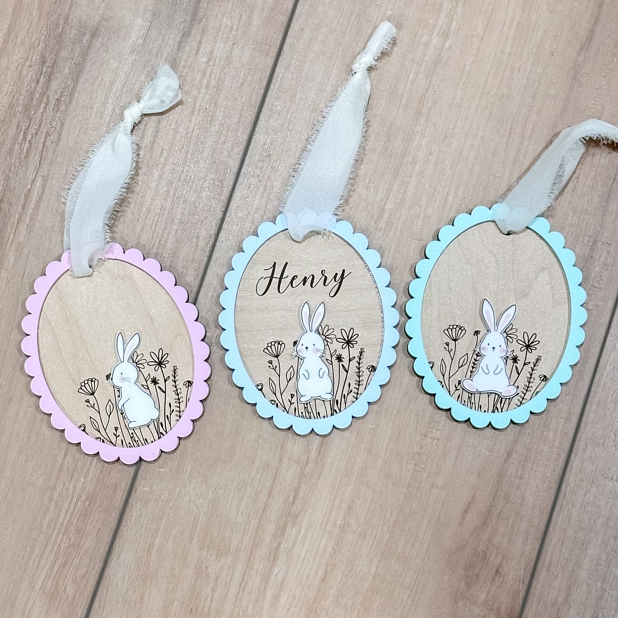 Personalized Easter Tag | Duck or Bunny | Layered Wood & Acrylic Basket Name Tag