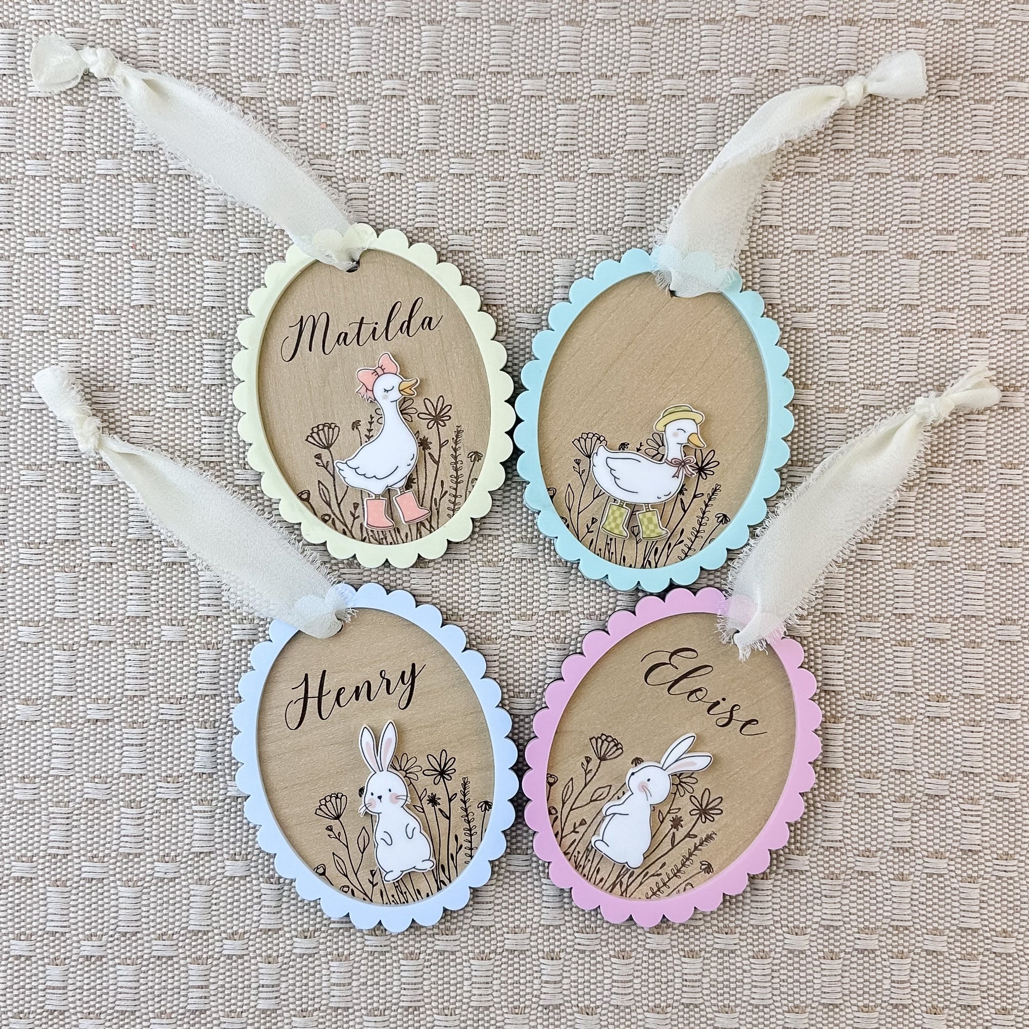Personalized Easter Tag | Duck or Bunny | Layered Wood & Acrylic Basket Name Tag