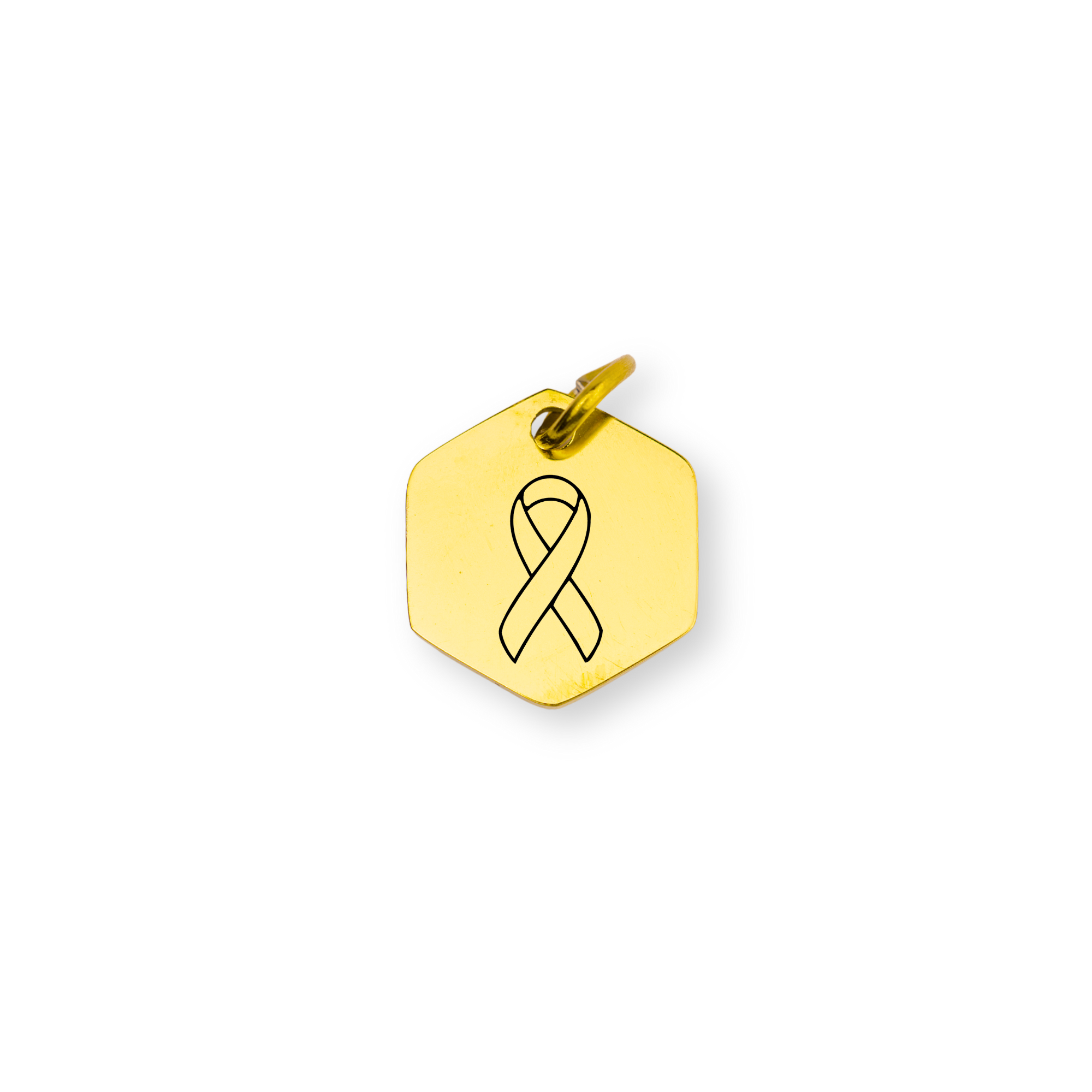 Cancer Ribbon Engraved Hexagon Charm