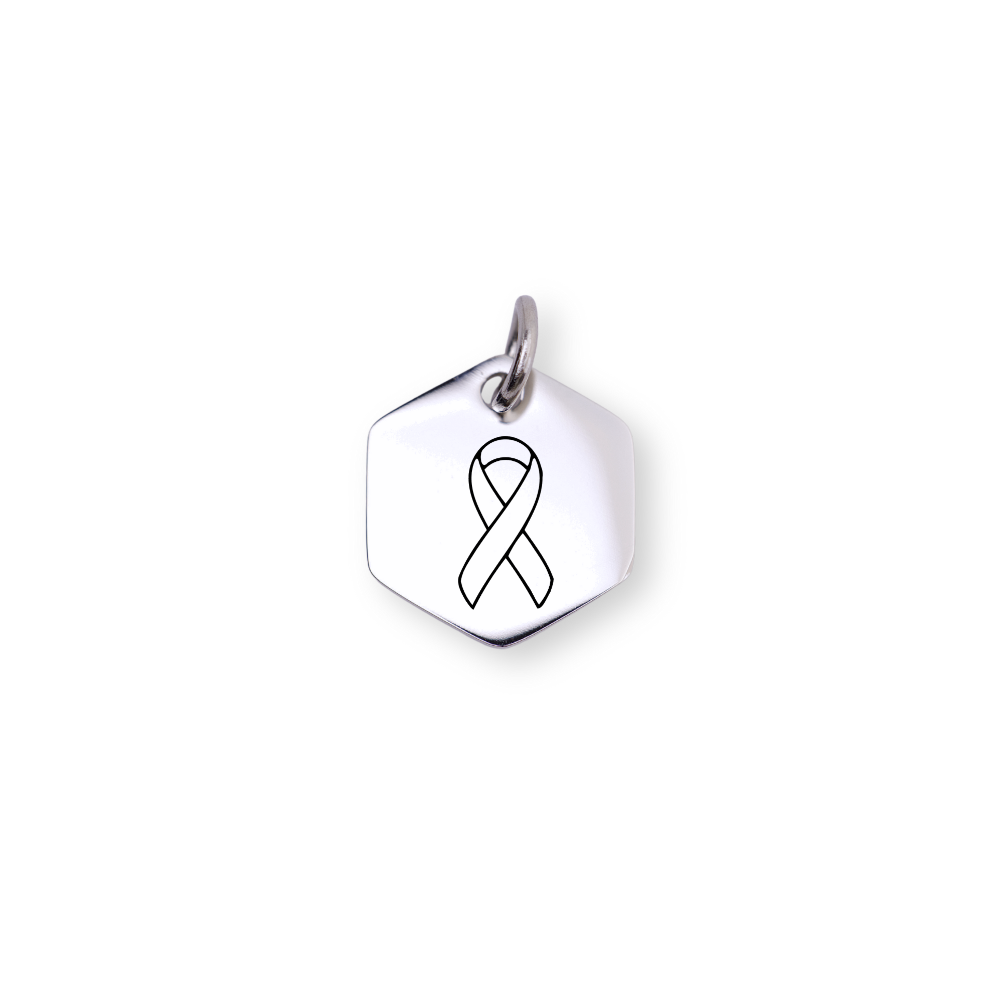 Cancer Ribbon Engraved Hexagon Charm