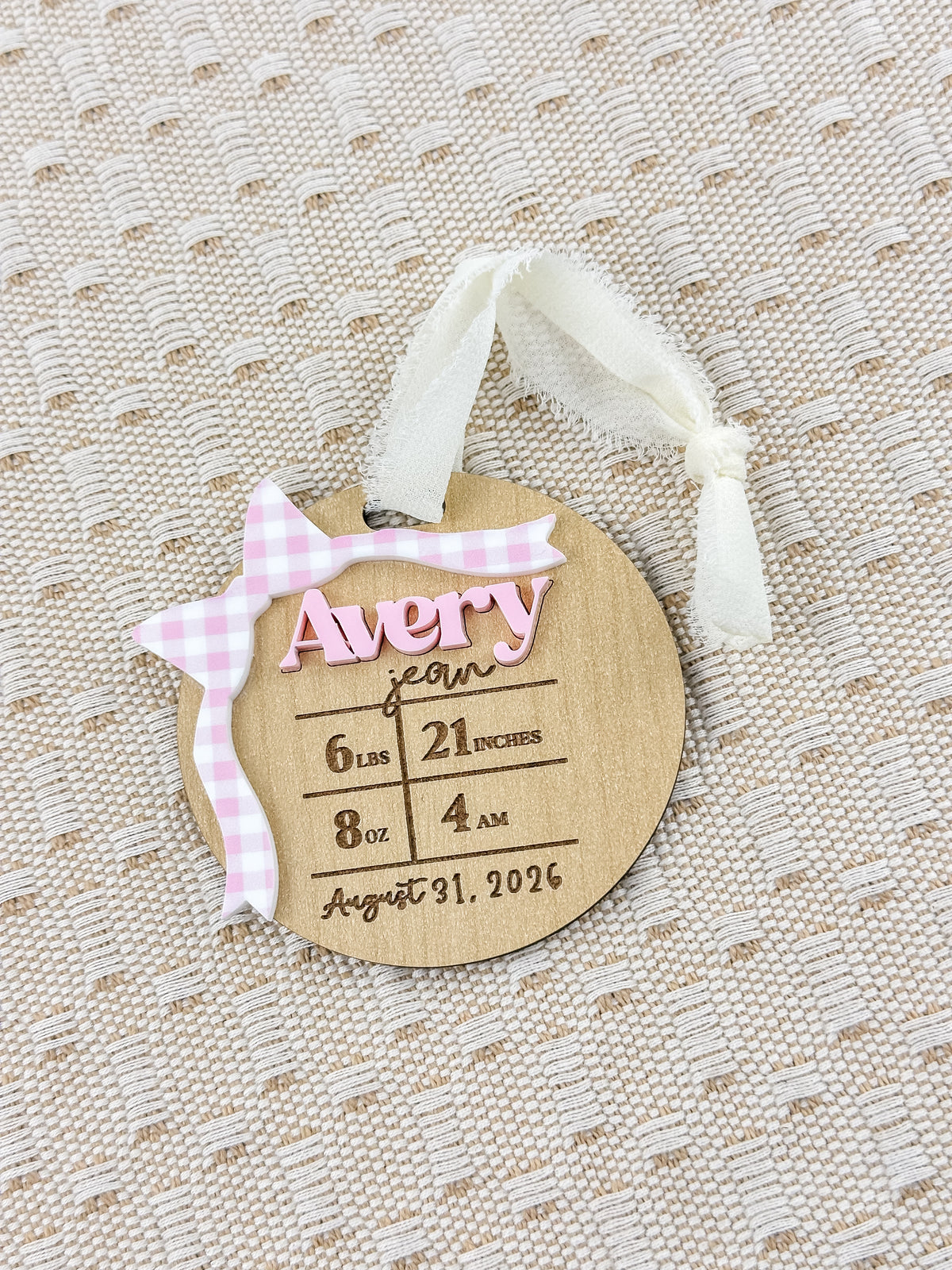 Personalized Birth Stats Bow Ornament