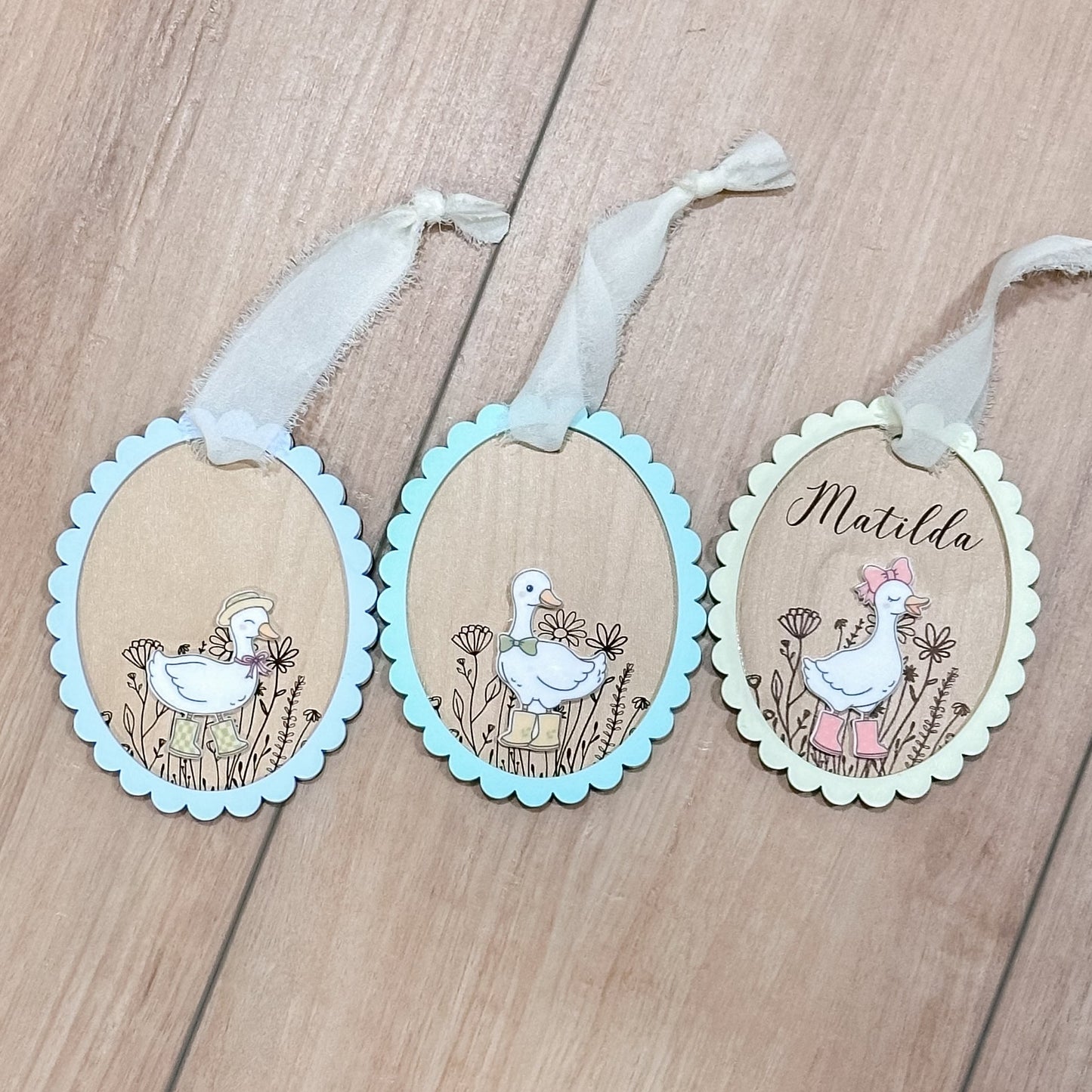 Personalized Easter Tag | Duck or Bunny | Layered Wood & Acrylic Basket Name Tag