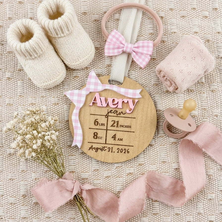 Personalized Birth Stats Bow Ornament