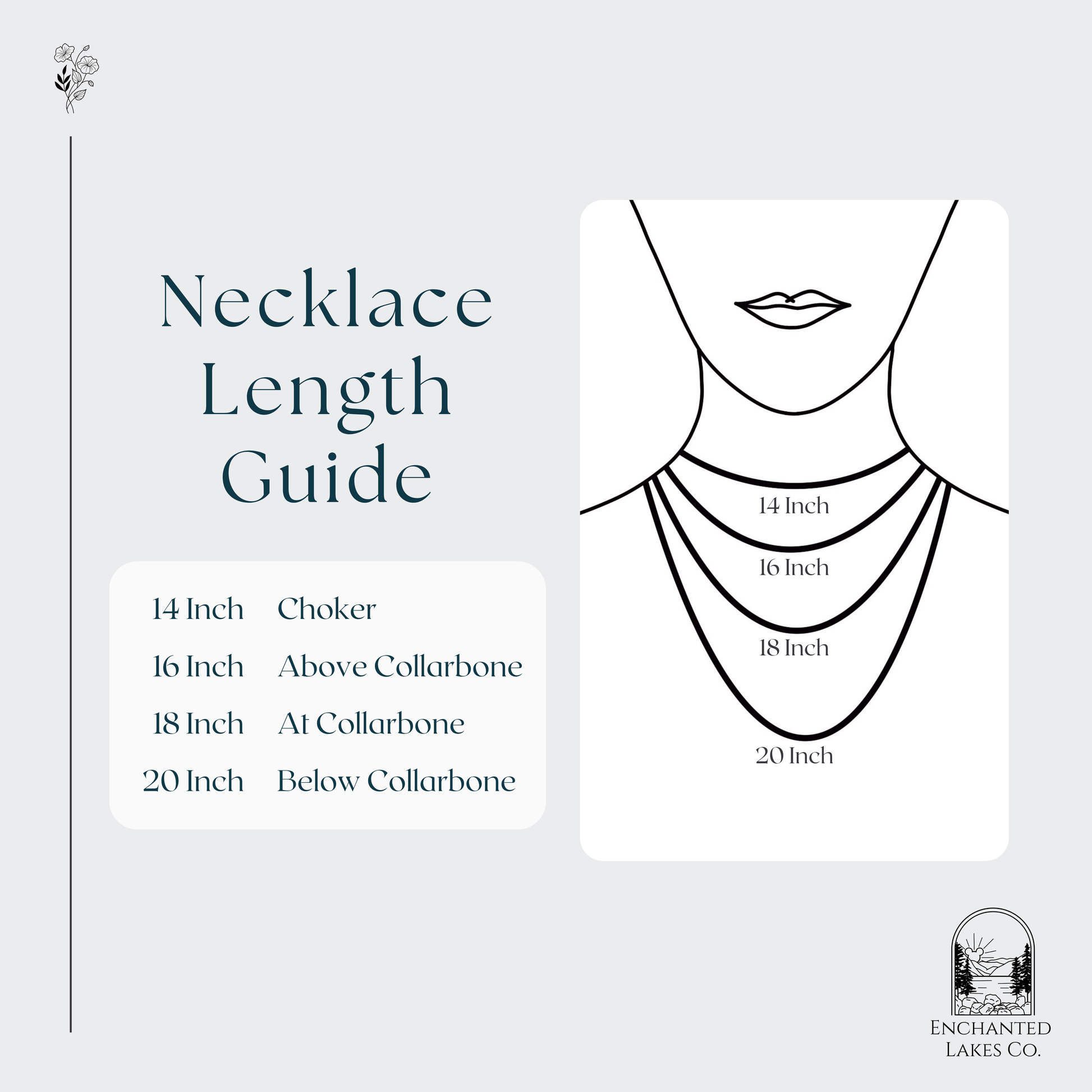 Necklace Length Chart. Showing examples of necklace lengths on a mannequin lengths 14inch - 20 inch