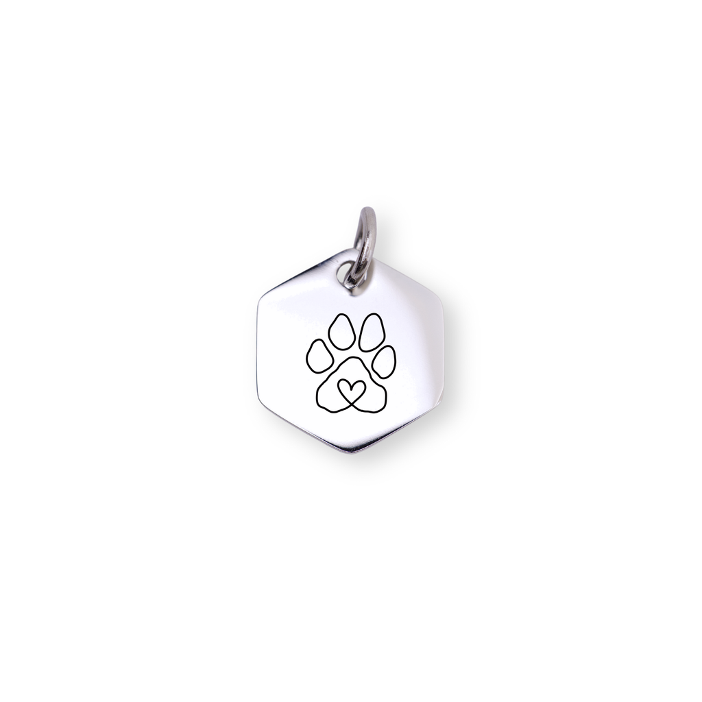 Pet Paw Engraved Hexagon Charm