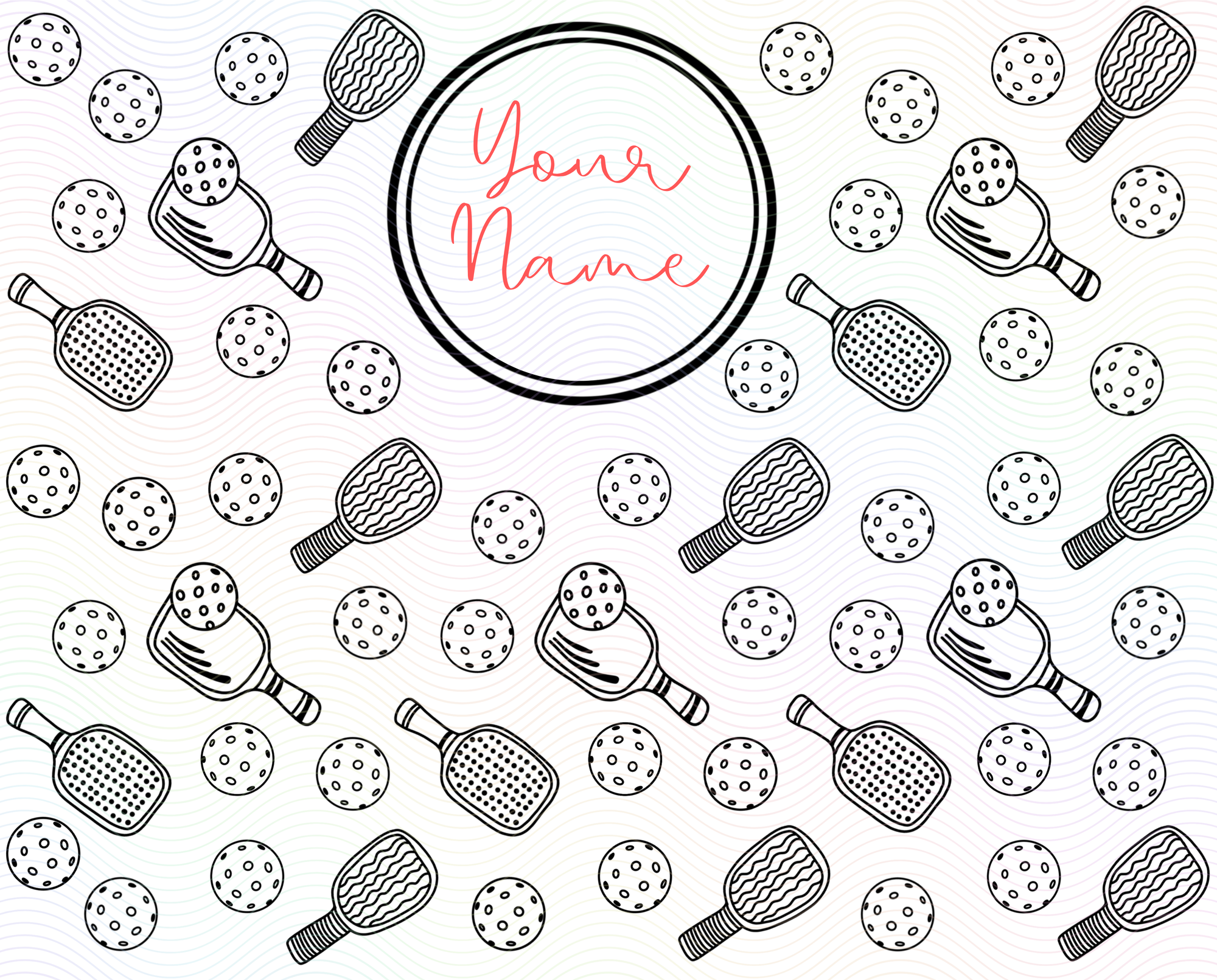 Pickleball Full Wrap Design Mockup including paddles and pickleballs with a circular name tag for personalization